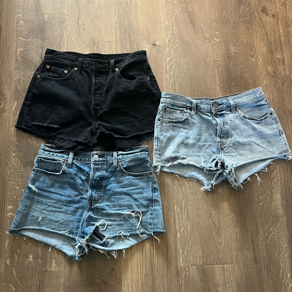 Levi's Women's Denim Shorts Trio - Black, Light Blue, Medium Blue